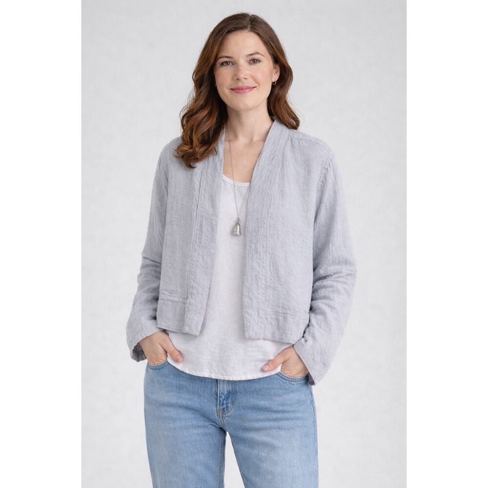 FLAX Cropped Linen Cardigan Gray